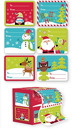 Product Cover 60 Jumbo Self Adhesive Christmas Gift Tags Labels in Easy To Use Roll Just Pull & Place
