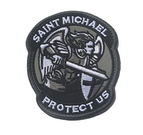 Product Cover Saint Michael Modern Morale Patch Tactical Military Army Embroidered Sew on Tags Operator Patches with Hook and Loop Fasteners Backing-Multitan (Black)