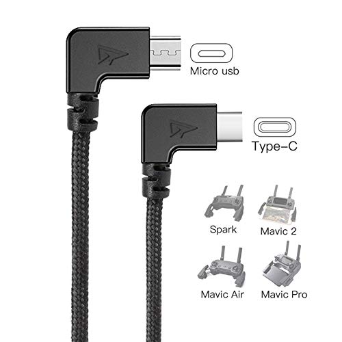 Product Cover RCstyle 90 Degree Micro USB to Type-c OTG Data Cable Right Angle Connector Cord Compatible with DJI Mavic Mini,Spark, Mavic Pro, Platinum, Air, 2 Pro, Zoom Remote Controller Accessories 1FT