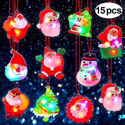 Product Cover BUDI 15Pc LED Necklaces Party Favors for Kids/Adults Christmas Stocking Stuffers Decorations with Gift Wrap