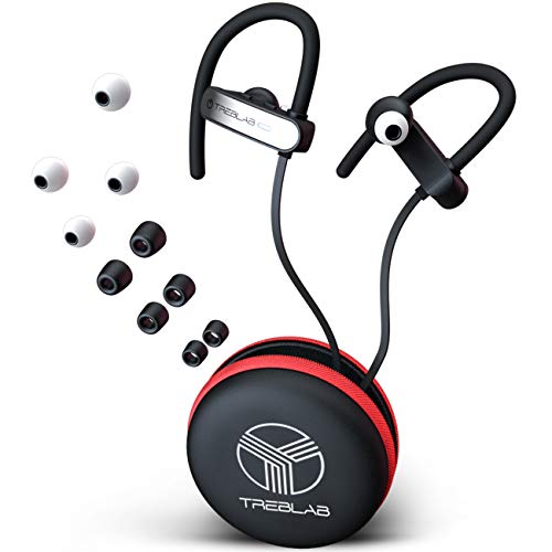 Product Cover TREBLAB XR800 Bluetooth Headphones, Best Wireless Earbuds For Sports, Running Or Gym Workouts. 2018 Best Model. IPX7 Waterproof, Sweatproof, Secure-Fit. Noise-Cancelling Earphones w/ Mic (White)
