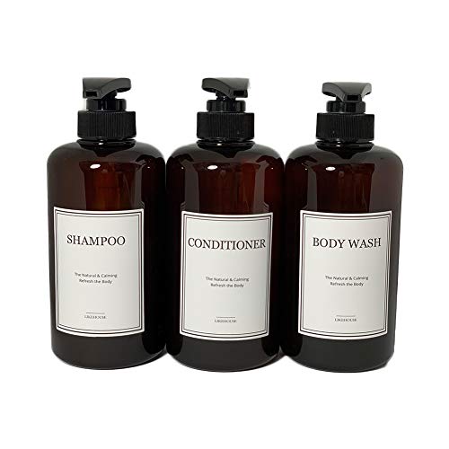 Product Cover CNC Pack of 3, Pump Bottle of The Bathroom,4 Waterproof Label,16 OZ, Shower Plastic Pump Bottles, Empty