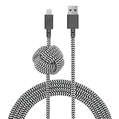 Product Cover Native Union NIGHT Cable - 10ft Ultra-Strong Reinforced [Apple MFi Certified] iPhone / iPad Lightning to USB Charging Cable with Weighted Knot (Zebra)