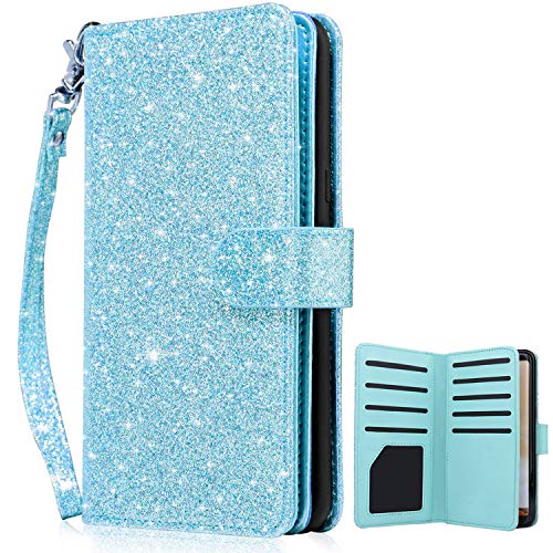 Product Cover Dailylux Galaxy S8 Case,Galaxy S8 Wallet Case,Premium PU Leather Flip Credit Card Holder Wristlet Shockproof Protective Luxury Bling Flip Case for Samsung Galaxy S8 5.8 inch-Glitter Blue