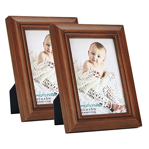 Product Cover RPJC 3.5x5 Picture Frames (Set of 2) Made of Solid Wood High Definition Glass for Table Top Display and Wall Mounting Photo Frame Brown