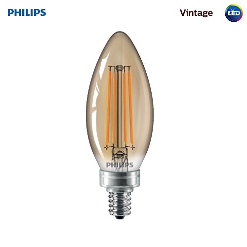 Product Cover Philips LED  Amber Glass B11 Dimmable Vintage Filamant Light Bulb: 300-Lumen, 2000 Kelvin, 4.5-Watt (40-Watt Equivalent), E12 Base, Amber, 1-Pack