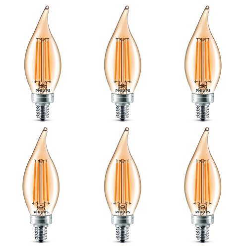 Product Cover Philips LED Classic Glass Amber BA11 Dimmable Light Bulb: 2700-Kelvin, 4-Watt (40-Watt Equivalent), E12 Base, Soft White, 6-Pack