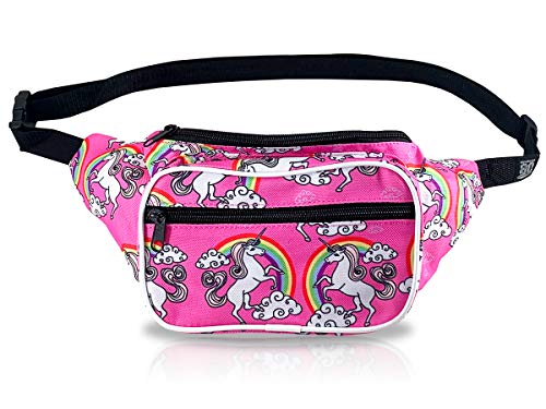 Product Cover Fanny Pack, Rainbow Unicorn Design, Pink Waist Bag, For Women Men Kids (Unicorn Pink)
