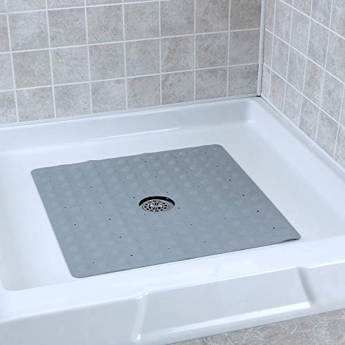 Product Cover Square Rubber Safety Shower Mat with Microban - Gray (21 '' x 21 '')