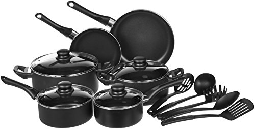 Product Cover AmazonBasics 15-Piece Non-Stick Kitchen Cookware Set - Pots, Pans and Utensils