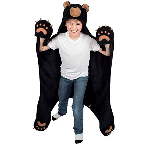 Product Cover Cinder Black Bear Blanket for Boys and All Kids - Wearable and Hooded Fleece Blankets - Gifts by Wild Things