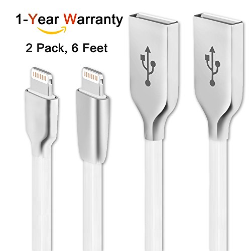 Product Cover Atomtech Iphone Charger 2 pack 6 ft Zinc Alloy Plug Fast iphone cable Cord TPE 8pin Lighting to USB Cable Charger Compatible with iphone 8/8plus 7/7p/6s/6s plus6/6p 5s/5 ipad ipod and more (White)
