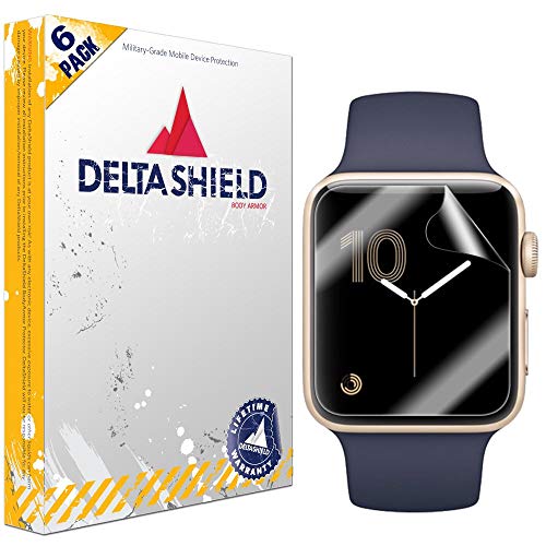 Product Cover DeltaShield Screen Protector for Apple Watch (38mm Series 3, 2, 1 Compatible)(6-Pack) BodyArmor Anti-Bubble Military-Grade Clear TPU Film