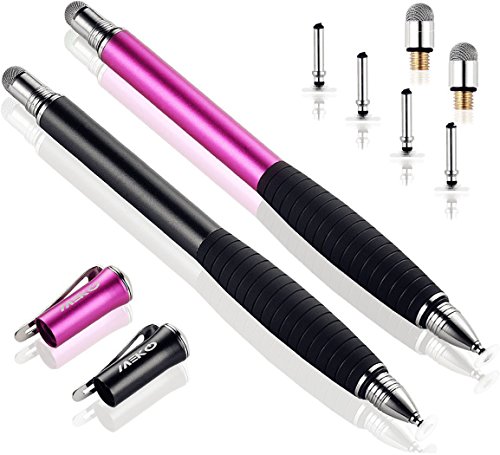 Product Cover MEKO [2Pcs] [2nd Gen] Universal Disc Stylus Pens, [2 in 1 Precision Series] for iPhone X/8/8plus iPad/iPad Pro/iPad Mini and All Capacitive Touch Screens Bundle with 6 Replacement Tips(Black/Pink)