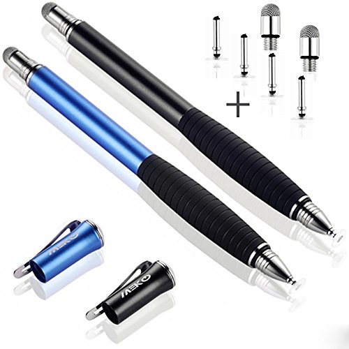 Product Cover MEKO [2nd Gen] Universal Disc Stylus Pens, [2Pcs] [2 in 1 Precision Series] for iPhone X/8/8plus iPad/iPad Pro/iPad Mini and All Touch Screen Devices Bundle with 6 Replacement Tips(Black/Blue)