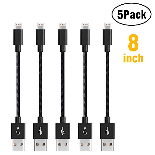 Product Cover Short iPhone Cable [5Pack 8 Inch/20CM] COCOFU Nylon Braided Phone USB Cable Sturdy Super Fast Cord for Phone X Xs 8 7 6 6s, Pad, Pod and Pad 4th Gen Other Devices - Black
