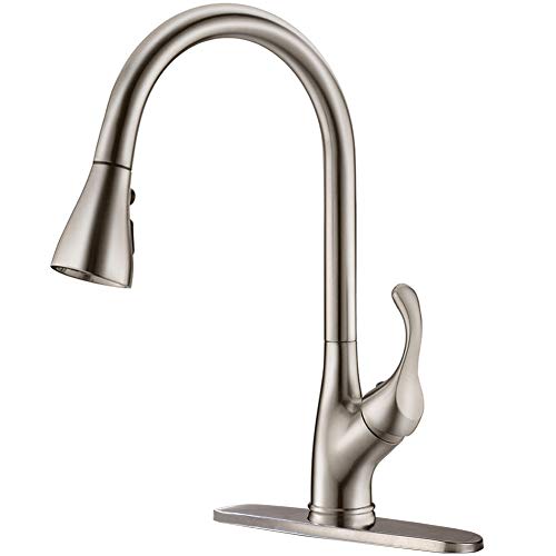 Product Cover APPASO Pull Down Kitchen Faucet with Sprayer Stainless Steel Brushed Nickel - Single Handle Commercial High Arc Pull Out Spray Head Kitchen Sink Faucets with Deck Plate