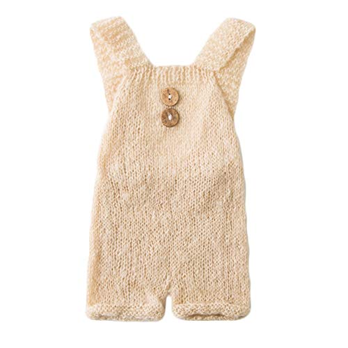 Product Cover Baby Photography Props Boy Girl Photo Shoot Outfits Newborn Crochet Costume Infant Knitted Clothes Mohair Rompers (Beige)