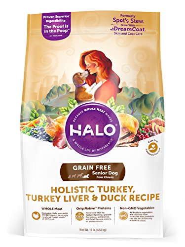 Product Cover Halo Holistic Dry Dog Food for Senior Dogs, Turkey Recipe, 10 LB Bag of Senior Dog Food