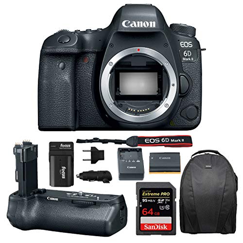 Product Cover Canon EOS 6D Mark II Professional Digital Camera: 26 Megapixel Touchscreen Full Frame DSLR Bundle with Canon BG-E21 Battery Grip 64GB SD Card SLR Bag Photographer's Kit