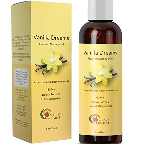 Product Cover Sensual Vanilla Massage Oil for Men and Women with Pure Jojoba Sweet Almond Lavender Moisturizer Anti Cellulite Body Oil for Dry Skin Antioxidant Vitamin E for Healthy Soft Skin and Muscle Pain Relief