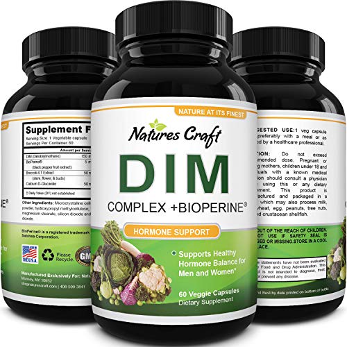 Product Cover DIM Supplement with BioPerine and Broccoli Extract Natural Hormone Balance Support for Women and Men Non-GMO 150 mg Diindolylmethane Pills by Natures Craft 60 Vegetarian Capsules