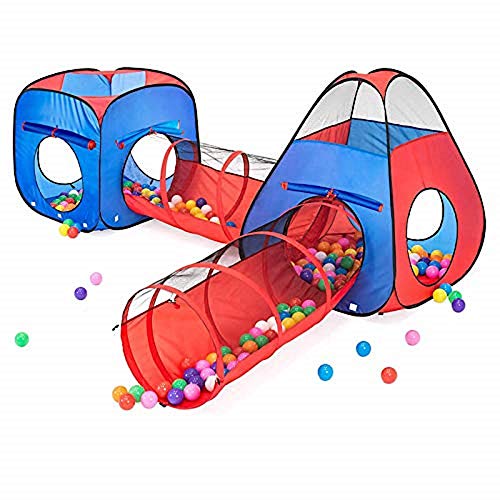 Product Cover Kiddzery 4pc Kids Play tent Pop Up Ball Pit - 2 Tents + 2 Crawl Tunnels - Children Tent for Boys & Girls, Kids Toddlers & Baby, Large Playhouse For Indoor & Outdoor With Carrying Case, Great Gift Idea