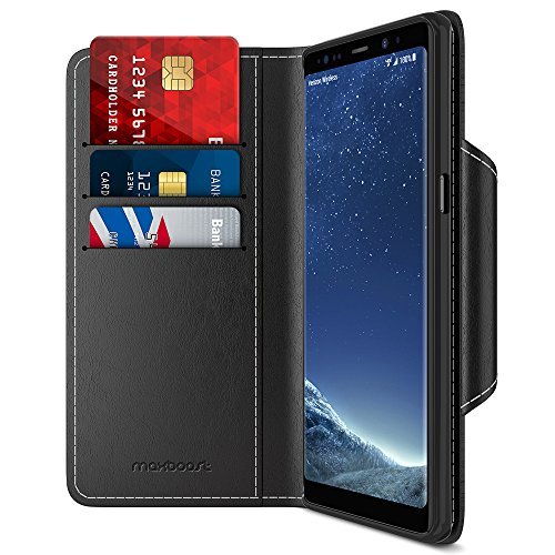 Product Cover Maxboost Note 8 Wallet Case [Folio Style] [Stand Feature] mWallet Series For Samsung Galaxy Note8 (2017) [Black] Protective Credit Card Leather Flip Cover [Card Slot + Side Pocket] Magnetic Closure