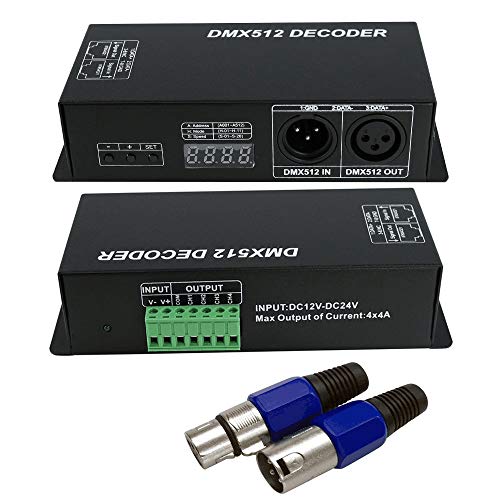 Product Cover DMX 512 Digital Display Decoder, Dimming Driver DMX512 Controller for LED RGBW Tape Strip Light RJ45 Connection DC12-24V 4A/CH (4 Channel)