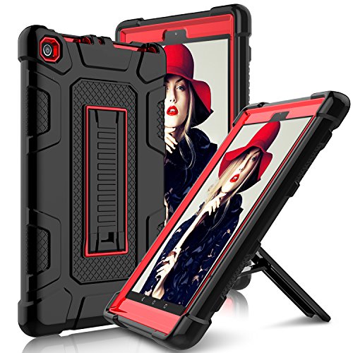 Product Cover Elegant Choise Compatible with Kindle Fire 8 Case 2018, Fire HD 8 2017 Case with Stand, Heavy Duty [Shockproof] Full Body Protection Armor Rugged Case Replacement for Amazon Kindle Fire 8 2018 (Red)
