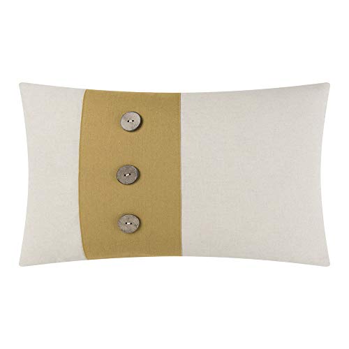Product Cover JWH Linen Applique Accent Pillow Case Decorative Coconut Buttons Cushion Cover Cotton Shells Home Sofa Car Bed Living Room Chair Decor Pillowcase Gift 12 x 20 Inch Yellow