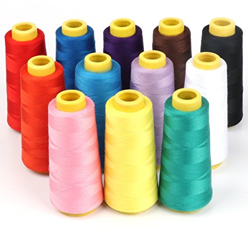 Product Cover ilauke 12 X 1500M Overlock Sewing Thread Assorted Colors Yard Spools Cone 100% Polyester for Serger Quilting Drapery