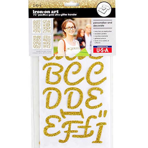 Product Cover Sei 1.75 Inch Pacifico Glitter Letter Iron on Transfer, Gold, 4-Sheet
