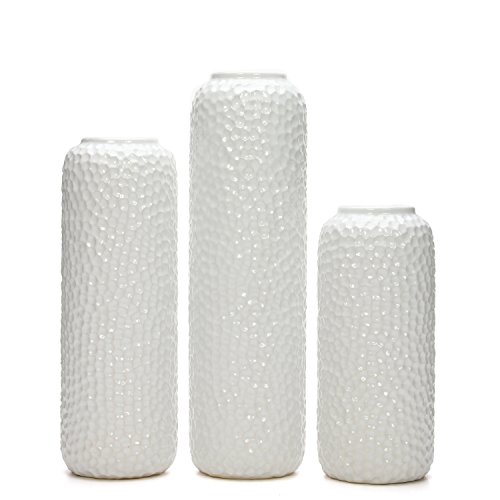 Product Cover Hosley Set of 3 White Ceramic Honeycomb Vase Tall 12 Inch Medium 10 Inch Short 8 Inch High Each. Ideal Gift for Wedding Special Occasion Dried Floral Arrangements Home Office Spa O4