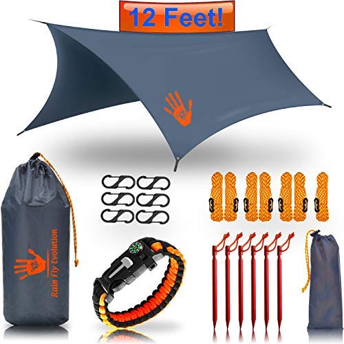 Product Cover Hiking Rain Fly Tent Tarp Waterproof - Lightweight and Portable, Perfect as a Hammock Shelter or Sunshade - for Camping Tarps, Backpacking and Outdoors -Ripstop Real Nylon - by Rain Fly Evolution