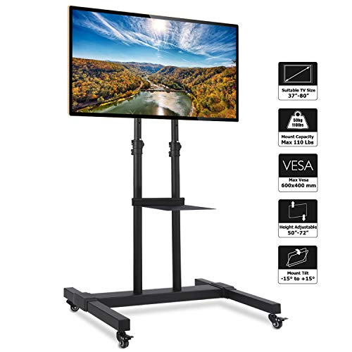 Product Cover Rfiver Mobile TV Stand Rolling TV Cart with Tilt Mount and Locking Wheels for Most 37