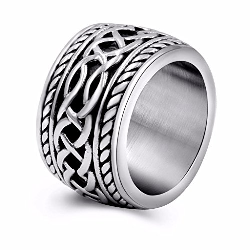Product Cover Mens Vintage Stainless Steel Celtic Wedding Bands Prime Wide Band Ring for Men US Size 8 9 10 11 12 13