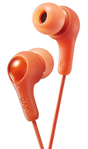 Product Cover Orange GUMY in Ear Earbuds with Stay fit Ear Tips. Wired 3.3ft Colored Cord Cable with Headphone Jack. Small, Medium, and Large Ear tip earpieces Included. JVC GUMY HAFX7D