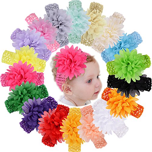 Product Cover 18pcs Baby Girls Headbands Chiffon Flower Soft Strecth Hair Band Hair Accessories for Baby Girls Newborns Infants Toddlers and Kids