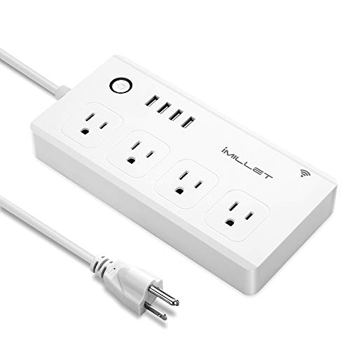 Product Cover Smart Power Strip, IMILLET Wifi Power Strip Surge Protector Compatible with Alexa Google Home IFTTT with 4 Outlet 4 USB Charging Port and 5ft Cord Alexa Smart Plug