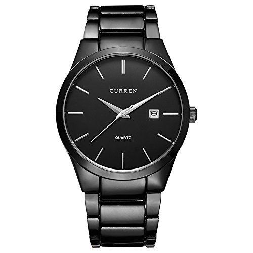 Product Cover CURREN Men's Watches Classic Black/Silver Steel Band Quartz Analog Wrist Watch with Date for Man
