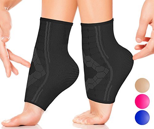 Product Cover Ankle Compression Socks by SPARTHOS (Pair) - Plantar Fasciitis Ankle Brace with Arch Support - for Men and Women - Foot Sleeves - for Sports, Running, Basketball, Football and Everyday Wear (Black-L)