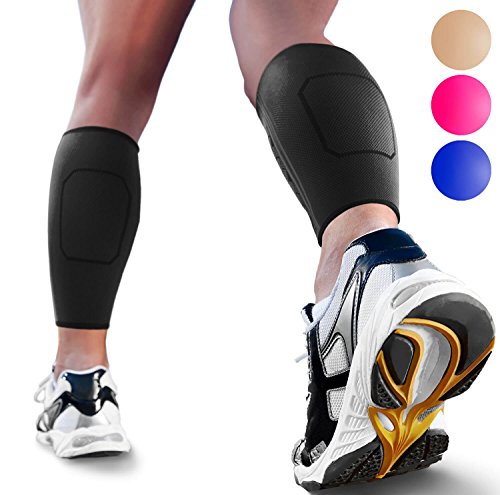 Product Cover Calf Compression Sleeves by SPARTHOS (Pair) - Leg Compression Socks for Men and Women - Shin Splint Calf Pain Relief Calf Medical Leg Pain and Cramps Recovery Varicose Veins (Black-L)