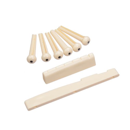 Product Cover Trading dukan Acoustic Guitar Bridge Pins -Set of 6 and Saddle and Nut (White)