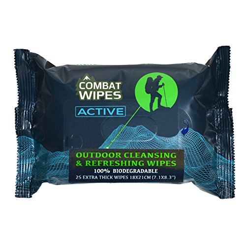 Product Cover Combat Wipes ACTIVE Outdoor Wet Wipes | Extra Thick, Ultralight, Biodegradable, Body & Hand Cleansing/Refreshing Cloths for Camping, Travel, Gym & Backpacking w/ Natural Aloe & Vitamin E (25 Wipes)