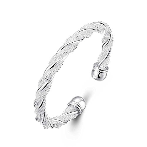 Product Cover Lingduan Fashion 925 Sterling Silver Cable Wire Twisted Cuff Bangle Bracelets Set for Women