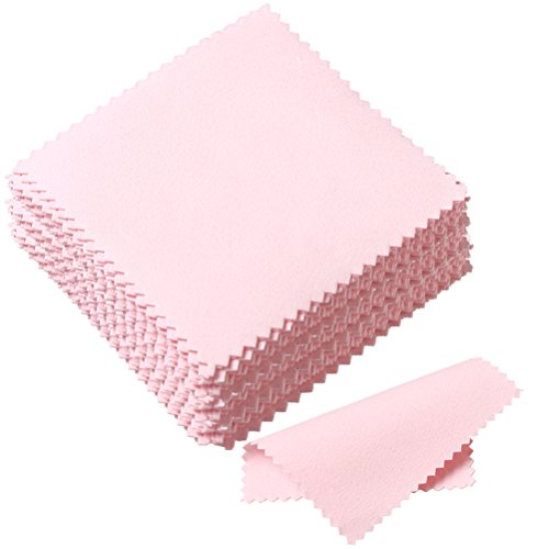 Product Cover Pengxiaomei 50 Pack Jewelry Cleaning Cloth, Polishing Cloth for Sterling Silver Gold Platinum (Pink)