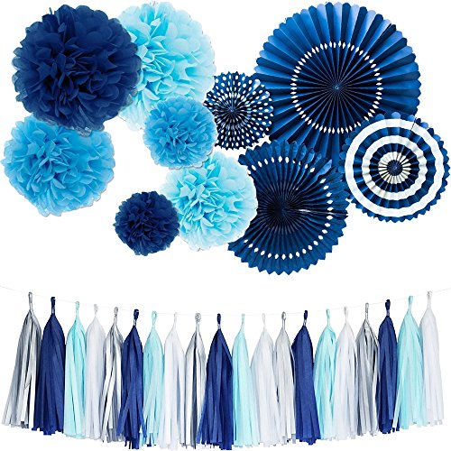 Product Cover Monkey Home Tissue Paper Tassel Tissue Paper Pom Poms Flowers Paper Fans Kit for Party Decorations Wedding,Festival,Party Decoration (Navy)