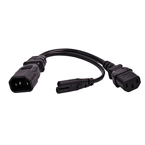 Product Cover IEC 320 C14 Male to C13+C7 Y Split Short Power Adapter Cord, IEC 3Pole Male to IEC C13+ C7 AC Power Cable, 1 in 2 Out, Length=20CM Black Color