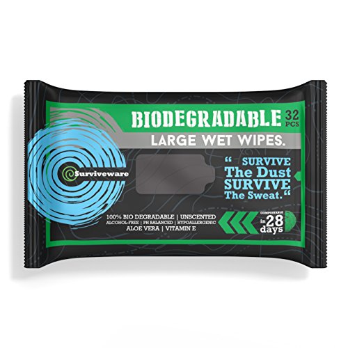 Product Cover Surviveware Biodegradable Wet Wipes Large Pack - Rinse Free Shower Wipes for Post Workouts, Camping, Backpacking, Outdoors and Hiking